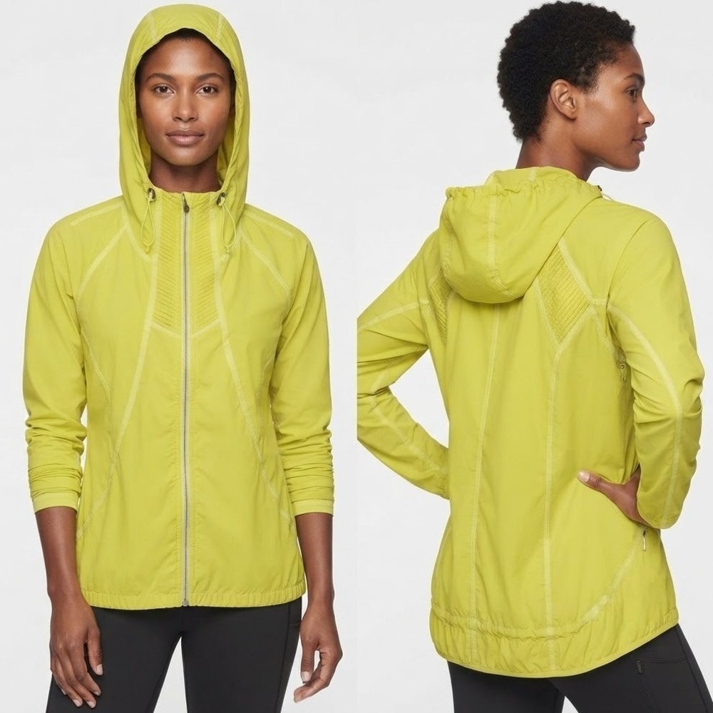 Athleta Catalina UPF Jacket Womens Large Citrine Neon Lime Green Packable Active